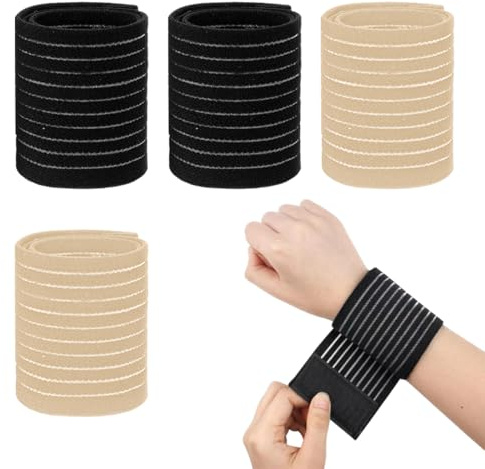 SGERUFZ Juego de 4 muñequeras elásticas con Reverso Adhesivo Transpirable, Disponibles en Negro o Tono Piel, aptas para Gimnasio, Tenis y Entrenamiento de Fuerza, Unisex.