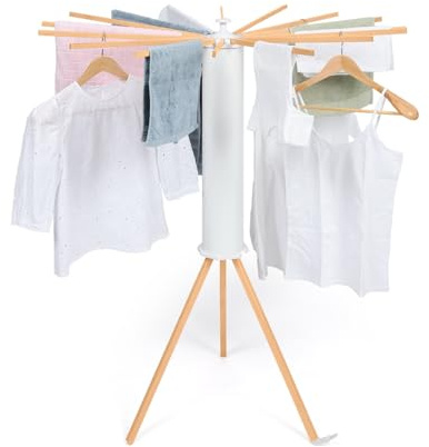 IDMarket - Séchoir à Linge à Rayons Rotatif et Pliable capacité 21M Blanc et Bois
