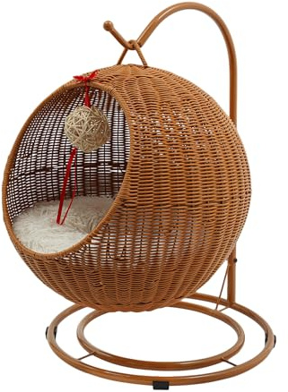 Duoruameng Panier pour chat suspendu - Hamac pour chat en rotin - Petit nid confortable avec coussin doux