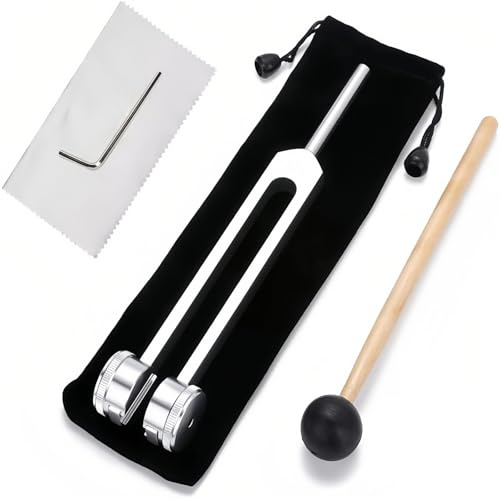 Diapasón de Aleación de Aluminio de 128 Hz,Diapasón Terapéutico con Martillo de Silicona,Herramienta de Reparación y Bolsa de Almacenamiento Negra para Sanar la Mente,Cuerpo y Alma