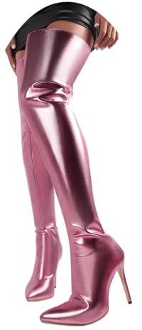 Generisch Stivali sopra il ginocchio da donna in vernice sexy – Stivali alti al ginocchio con tacco a spillo lungo in pelle stivali alti con tacco alto, rosso mattone, 39 EU