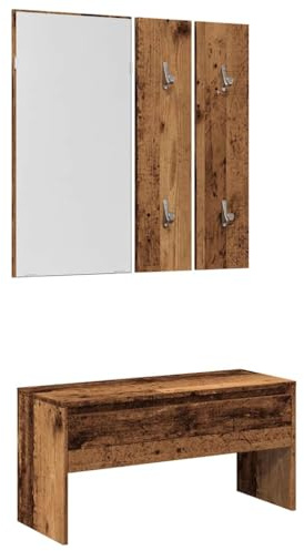 Owoxanthellate Banc de vestiaire avec espace de rangement en bois recyclé 80 x 30,5 x 40 cm Banc de couloir avec miroir et 2 penderies Robuste et moderne pour couloir, salon, chambre à coucher
