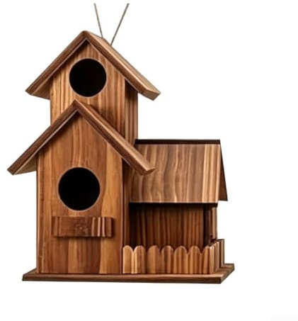 Durashmall Comedero de madera para ardillas con estación de alimentación de techo protector y casa de nueces montada en árbol para ardillas, 19 cm, madera natural, una sola pieza para jardín al aire
