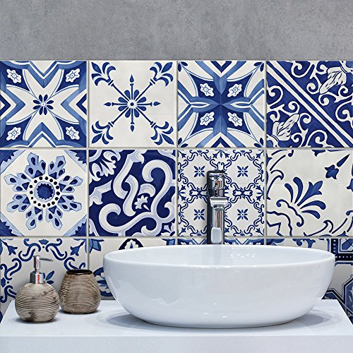 RE-COVERTILES - Adesivi Piastrelle Cucina Bagno Mattonelle adesive in PVC Impermeabili Antigraffio Stickers Decorazione Parete Cementine Peel and Stick - Modello 12 Pz 20x20 cm PS00126 Made in Italy