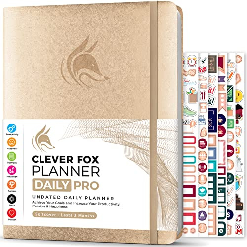 Clever Fox Planner Daily PRO - Daily Life Planner and Gratitude Journal to Increase Productivity, Time Management and Hit Your Goals, Undated, A4 Size - 21.5x28cm, Lasts 3 Months (Pearl)