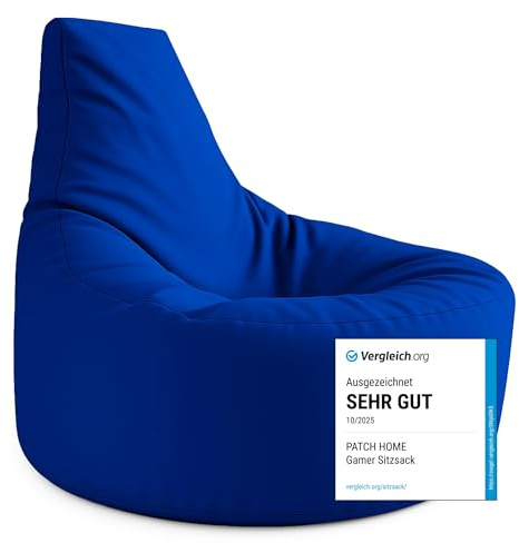 PATCH HOME Gamer kudde & lounge sittsäck fåtölj sittdyna sittsäckar gaming, redo med frigolitfyllning lämplig för inomhus- och utomhusbruk (blå, Ø 65 cm x höjd 70 cm junior)