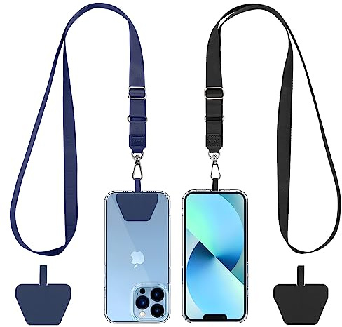 CACOE Cadena Universal para teléfono móvil, 2 Unidades, 2 Cadenas Ajustables, 2 Parches duraderos, cordón para teléfono móvil, Compatible con la mayoría de los smartphones