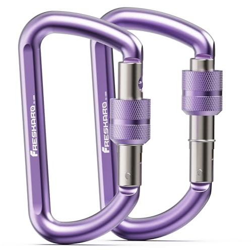 Freskaro 12kN Vielseitiger Karabinerhaken Groß & Klein, Schlüssel Karabiner, Großer Karabinerhaken mit Schraubverschluss, Sicherheitskarabiner - Ideal für Alltag & Mehr. Lila Carabiner 2St