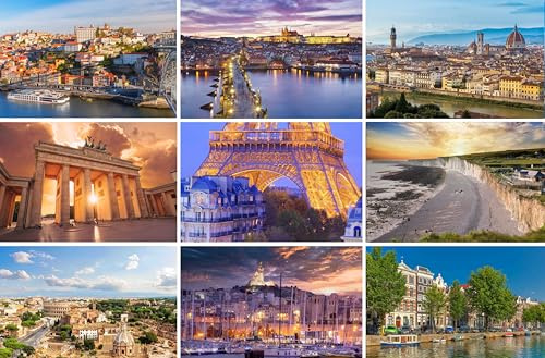 Set di cartoline città in Europa: 9 carte singole - motivi: foto foto: Roma Porto Praga Londra Parigi Firenze - foto/immagini/souvenir