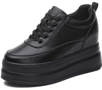 MIXSEN Baskets Compensées Femme 9cm Chaussures en Cuir Compensées Sneakers Talons Wedge Légères Respirante(Noir,37EU)