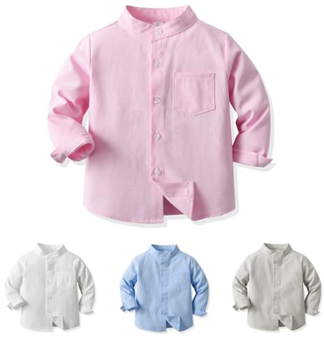 Yanmucy Chemise à Manches Longues pour Bébé Garçon Chemise à Boutons en Coton à col Montant pour Enfants Petits Garçons 2-8 Ans