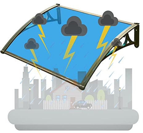 Vordach für Haustür, Terrassenmarkisen, Fenster, Überdachung für den Außenbereich, Gartenschatten, Schutz vor UV-Strahlung, Regen, Schnee und Sonnenlicht, blaue Polycarbonat-Abdeckung, Halte