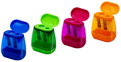 TSI Lot de 4 taille-crayons doubles, refermables des deux côtés, dans les couleurs rose, vert, bleu et orange, réf. 45024