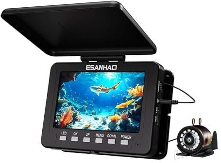 ESANHAO Cámara de Pesca Submarina, 5 Pulgadas Cámara de Detector de Peces con 12pcs LED 1000TVL HD Portátil Cámara Subacuática para Pesca en Hielo, Río y Barco (30M)