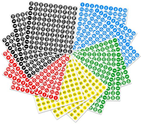 OWLMATE 15 Pièces Chiffres Autocollants, Chiffres Adhesifs, Chiffre Autocollant Exterieur Rondes, Chiffres Adhesifs, 5 Couleurs Numéro Autocollant Imperméables