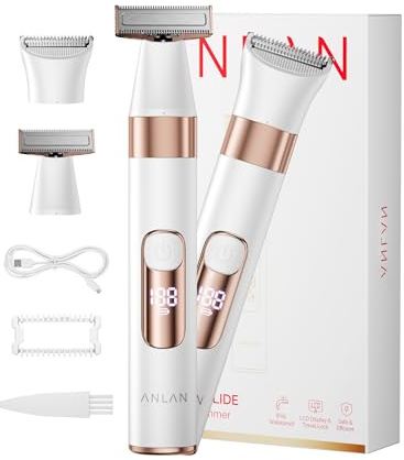 2in1 Lady Shavers for Women, ANLAN Double-Sided Bikini Trimmer, 38° Floating Electric Razor Pubic Hair with LED Display, Bikini Shaver Waterproof for Legs, Intimate, Underarms, Run for 90 Minutes