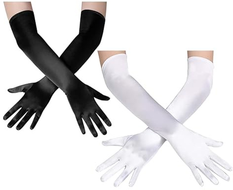 ZYEKIU 2 Stück Abendhandschuhe Classic Opera Party Damen Elegant Abendhandschuhe Lang Elastic Adult Size Opernhandschuhe für 1920 Handschuhe Mädchen Halloween Fasching Fest Party Kostüm