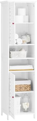 SoBuy Armario Baño Alto con Puertas y Estantes Abiertos, Mueble Columna Baño Gran Capacidad con Baldas Ajustables, Armario Auxiliar MDF para Almacenaje Familiar Blanco 45x41.5x170cm BZR209-W