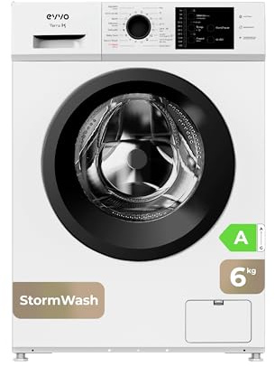 EVVO Lavadora Carga Frontal TERRA K, Capacidad 6 Kg, Motor Inverter Silencioso, Función Vapor Antialergias, 1000 RPM, Clase A, Fondo Estrecho 44 cm