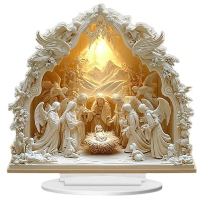 Syengery Crèche De Noël | 2D Acrylique Religieux - Petite Scène De La Nativité Décorations De Noël,pour Les Fêtes Chrétiennes en Extérieur Bureau Table Étagère Cheminée Chambre