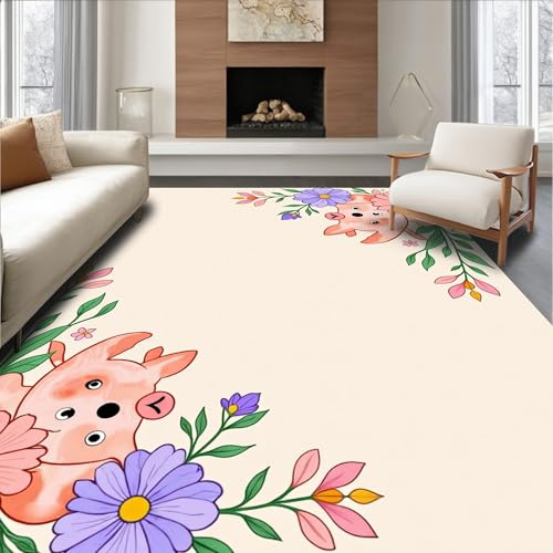 Design&I Low Pile Flatwoven Area Rug 2x3, Adorable Latch Hook Cushion Cover Handcraft Kit, Machine Washable, Stain Resistant Indoor Rug for Living Room, Bedroom, Non Slip(Pink, 2x3)