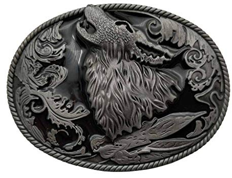 YONE Howling Wolf Coyote Brocade Cowboy Belt Buckle