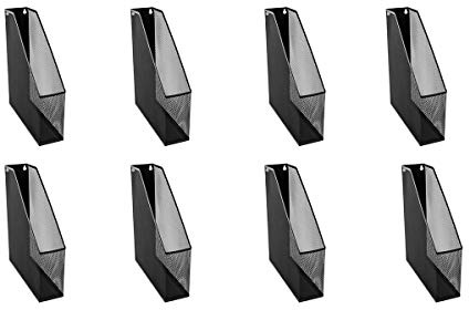 OSCO Wiremesh Magazine Rack, High-Density Steel Wire Mesh Desk File & Magazine Holder with Rubber Feet, Single Section Organiser for Files, Cookery Books, Office Storage, 8 Pack, Black