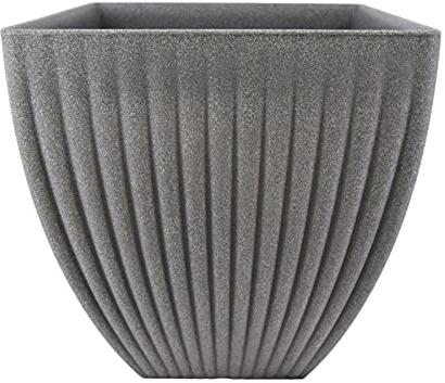 GEEZY Large Square Flower Pot – Durable Plastic, Lightweight for Indoor & Outdoor Use, Ideal Plant Tub for Garden Pots, 39x39x42 cm, Elegant Charcoal Design, Grey Lotus
