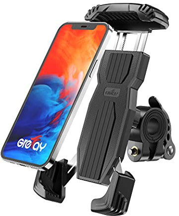 Grefay Support Telephone Velo Support Telephone Moto en Acier Inoxydable Anti-Secousses Support Telephone Scooter Rotatif à 360 Degrés Adapté aux Smartphones de 4,7 à 6,9 Pouces (Noir)