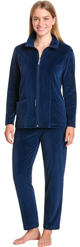 Morgenstern, tuta da donna, set, tuta da jogging, tuta da tempo libero, in tessuto Nicki, 2 pezzi, a maniche lunghe, con giacca e pantaloni lunghi, Blu, M
