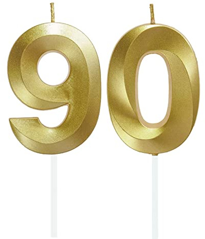 Lahviuu Velas de Cumpleaños con Números Velas Cumpleaños Decoracion Tartas Cumpleaños Toppers de Pastel Decorativo,para Fiesta de Cumpleaños Boda Aniversario Celebración Oro (Número 90)