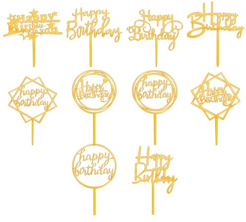 Happy Birthday Tortendeko Set 10 Stück Gold Acryl Happy Birthday Cake Topper Wiederverwendbar Geburtstag Torten Topper für Babyparty Jubiläen Geburtstag Party Deko