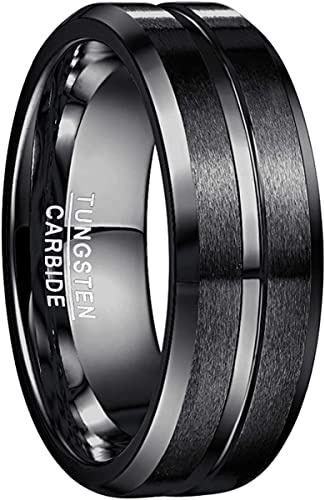 083BASE Ringe Herren Wolframcarbid Schwarz Außenbreite 8mm brei Comfort Fit Design Wolfram Ringe