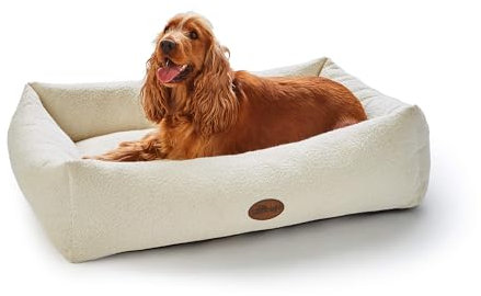 Silentnight Deep Sleep Ultimate Dog Bed - Premium Bouncy Fibres and Support Sides for Comfort - Removable Luxurious Plush Cover - Machine Washable & Non-Slip Base Pet Bed, Natural, Large - 70x90x22cm