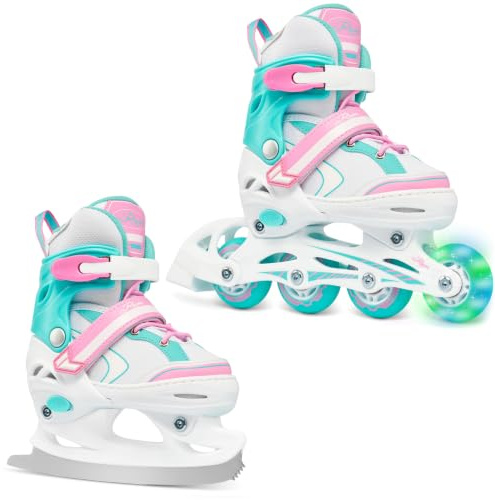 RAVEN 2in1 Schlittschuhe Inline Skates Inliner für Kinder Mädchen verstellbar Geburtstag Geschenk (Lia Mint, 34-37 (21,5cm-24cm))
