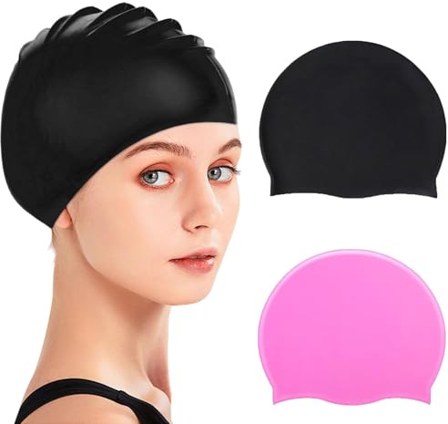 KHAOP Kids Swimming Cap 6-14 Years, Silicone Swim Cap for Boys & Girls, Anti-Slip, Stretchable, Waterproof Swimming Hat, Durable, Odour-Free Swim Hat（Black）