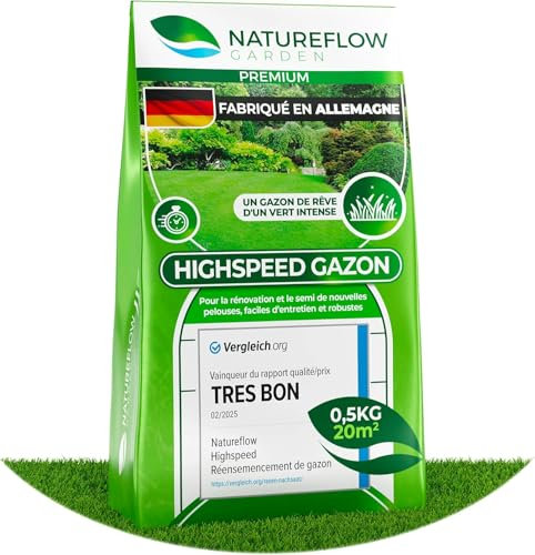 Gazon Regarnissage Rapide 0,5kg (20m2) - Fabriqué en Allemagne - Résistant & Autoréparation Naturelle - Pelouse Regarnissage - pelouse a semer - Semence Gazon Croissance Rapide