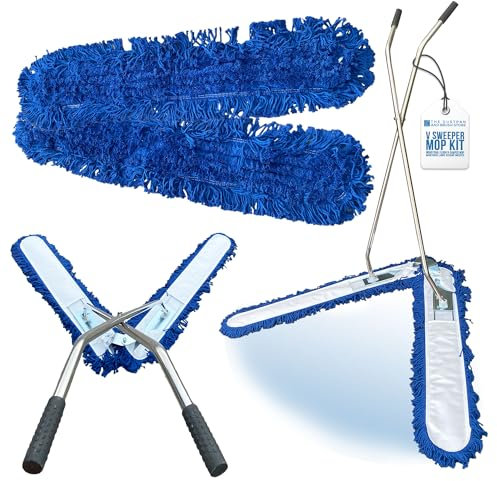 100cm V-Shaped Scissor Sweeper Mop – Hard Floor Cleaner with Washable Industrial Mop Head for Efficient Dust Pickup – Commercial Sweeping Broom for Warehouse Cleaning