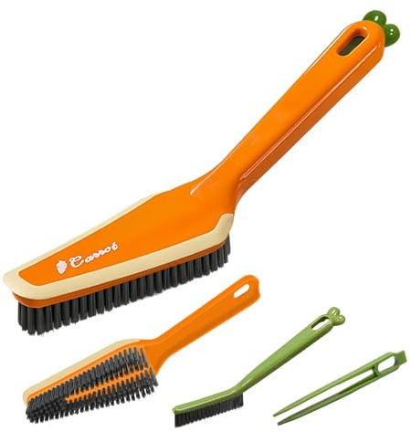 Bathroom Cleaner Shower Cleaning Brush, Floor Scrubbing Carpet Hard Bristle Brushes with Handle Crevice Brush Clip Rubber Scraper Supplies for Bathtub Toilet Sink Tile (Orange)