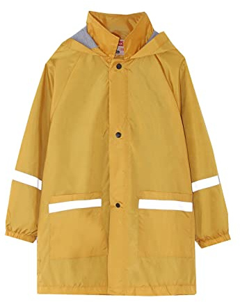 Generisch Poncho de pluie pour enfant - Siège de vélo - Veste de pluie avec bouton - Coupe-vent - Manches longues - Sweat à capuche - Trench - Montre analogique, jaune, 10 ans