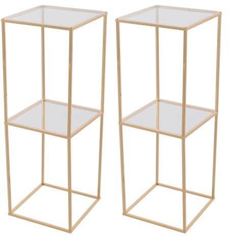 Set di 2 supporti per fiori dorati (80 cm) – decorazione per matrimonio con piastra acrilica, fondo in metallo, vasi geometrici a colonna, per decorazione da tavolo, compleanno, festa