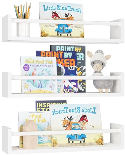 Ruspela Étagère Murale pour Enfant, Lot de 3 étagères murales flottantes pour Chambre d'enfant Décoration Organiser des Livres et des Jouets en Bois pour Chambre d'enfant Cuisine, épices