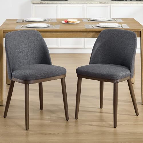 Ya-Home Chaise de Salle à Manger Rétro Lot de 2 Chaises de Cuisine à Coussin en Lin Rembourrées avec Dossier pour Salon, Pieds en Bois, Noyer, Noir