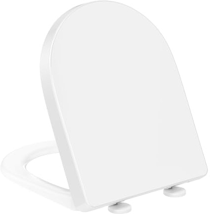 YEAUPE PRO Toilet Seat with Soft-Close Mechanism, D-Shape [LONG], Easy Installation, Quick-Release Function, Removable Lid, Load Capacity up to 175 kg, 45 x 36 x 5 cm, Includes Installation Template