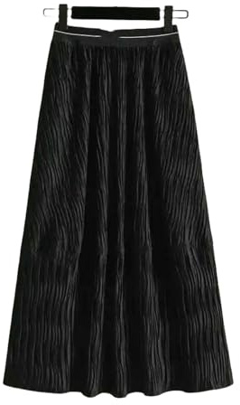 Gyios Jupe Longue Femme Grande Taille en Velours Doré Haute Épaissie pour Mi-Longue Trapèze Style De Transport Élégant Mi-Automne F -noir-4xl