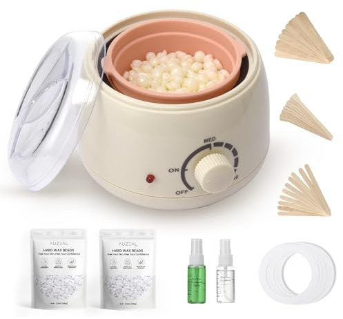 AUZEAL 250ML Mini Waxing Kit for Women, Beginner Friendly Face Waxing Kit for Sensitive Skin, Hot Wax Warmer for Hair Removal for Face, Biniki, Arms and Legs, Small Apartment/Compact Home Use