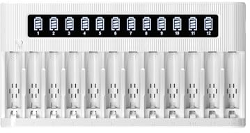EBL Batteriladdare för AA och AAA-batterier, 12 fack, snabb Laddare med LCD-skärm, universell Laddare för NiMH NiCd-batterier, batteriladdare med urladdningsfunktion