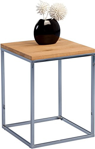 M2 Kollektion Ralf Beistelltisch, Holz, verchromten Metall Wildeiche massiv geölt, 40 x 40 x 52 cm