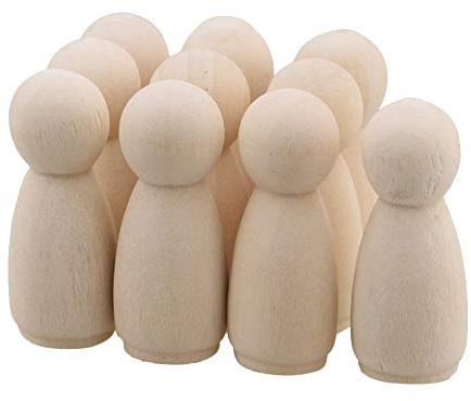 Mxfans 10Pcs 35mm Wooden Peg Dolls Painted Male Female | Painted art peg dolls for crafts. Smooth surface, ready to paint or use. Great for DIY projects.