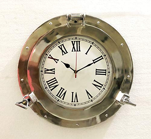 Antique Marine Brass Ship Porthole Clock Nautical Wall Clock Home Decorative (15 inches)